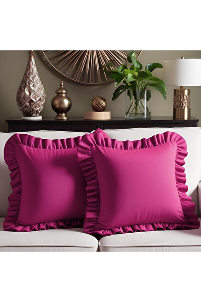 Bc Home Pack of 2 Fuchsia Country Ruffled Square Throw Pillow Cover Soft Text...
