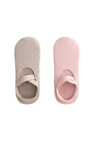 Oysho 2 pairs of padded cotton blend yoga and Pilates socks with crossover straps