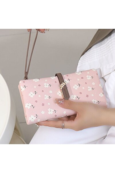 rinkadoll Çiçek desenli bileklikli kaliteli pembe renk cüzdan