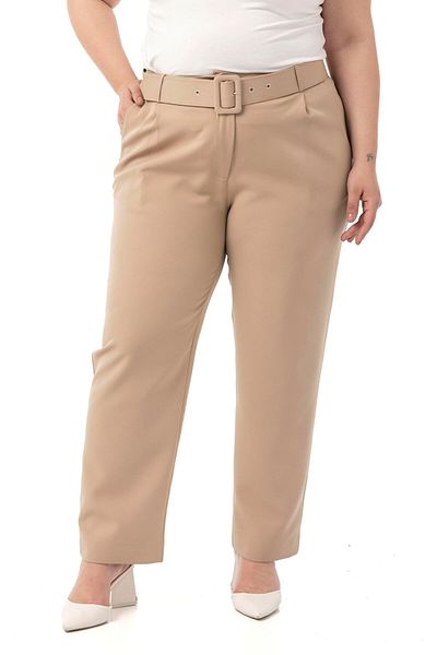 DISENTIS MODEST Plus Size Front Pleated Pocket Belted Mink Trousers
