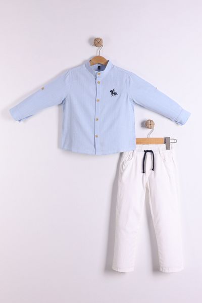 Pollito Boy's Horse Embroidered Judge Collar Shirt Pants 2-Piece Suit