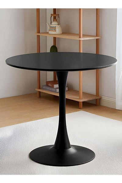 Taimi Round Dining Table Elegant Plastic 80x80x73cm Coffee Table for Living Room, Dining Room, Black