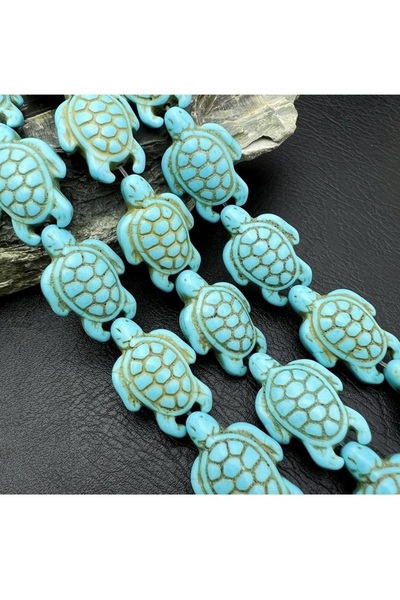 ella'nın çarşısı Mărgele ceramice de culoare albastru mat Turtle, 1 șirag, 22...