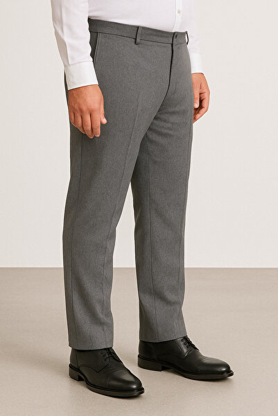FATELLA Baba Erkek Gri Klasik Kesim Büyük Beden Kumaş Pantolon