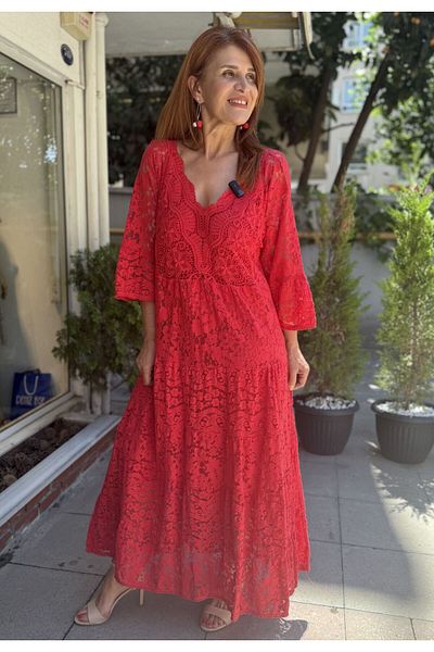 DenizEge Italian Drop Collar Dress Red