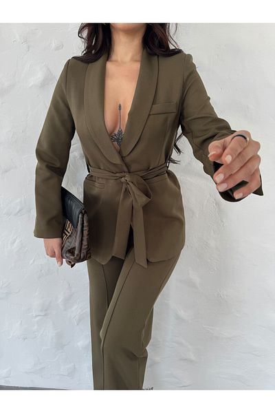 MYGİYİMİSTANBUL Tie-Up Blazer Jacket Wide Leg Pants