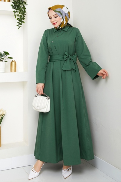 Bestenur Φόρεμα Seliz με πλαϊνά κουμπιά 1528 - Χακί