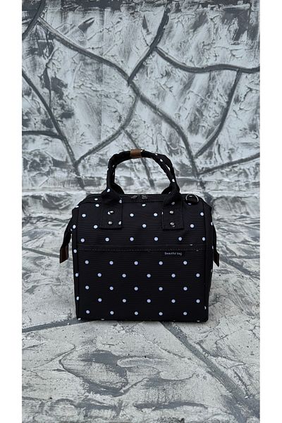 beautiful bag Термоизолирана водоустойчива термо чанта за носене на храна, кутия за обяд, черна на точки