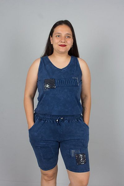 Truva XXL طقم علوي وسروال قصير قطني ممشط قابل للغسل مقاس كبير
