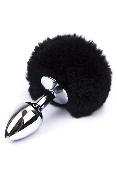 WildFashion Dop anal (Butt Plug) din metal inoxidabil, accesorizat cu coada de iepuras, Negru TOY400-1