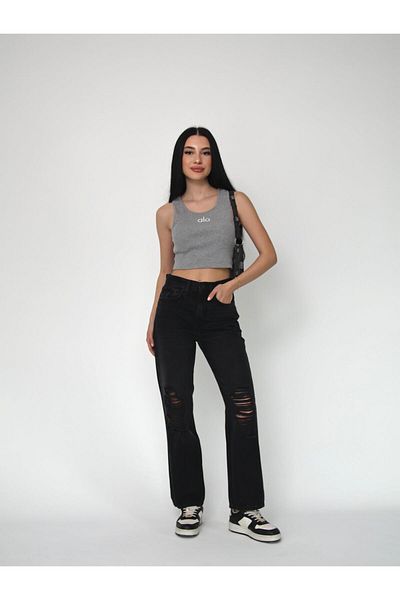 BPF High Waist Mom Mold Frayed Denim Jeans