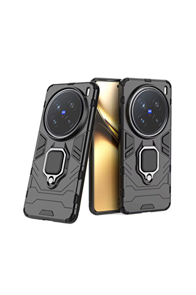 Microcase Vivo X200 Pro ile Uyumlu Batman Serisi Yüzük Standlı Armor Kılıf - Siyah AL3349