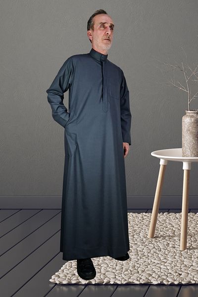 Royal Attire Hajj Umrah Clothes/Front Buttons Hidden and Long Sleeves Without Buttons with Pockets/Prayer Robe/Men's Fistan