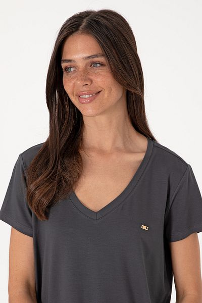 U.S. Polo Assn. Women's Anthracite Modal Blend V-Neck Basic T-Shirt 50305773-Vr006