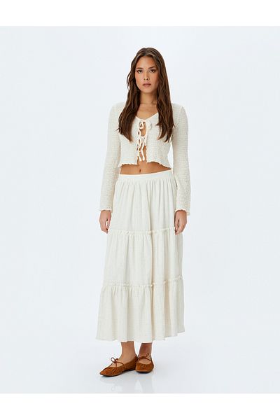 Koton High-rise maxi skirt with linen blend.