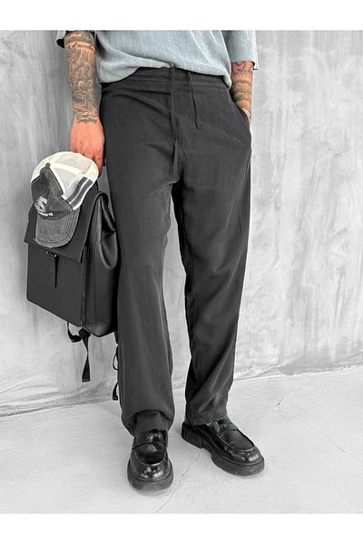 ablukaonline Men's Baggy Fit Elastic Waist Comfortable Trousers Black