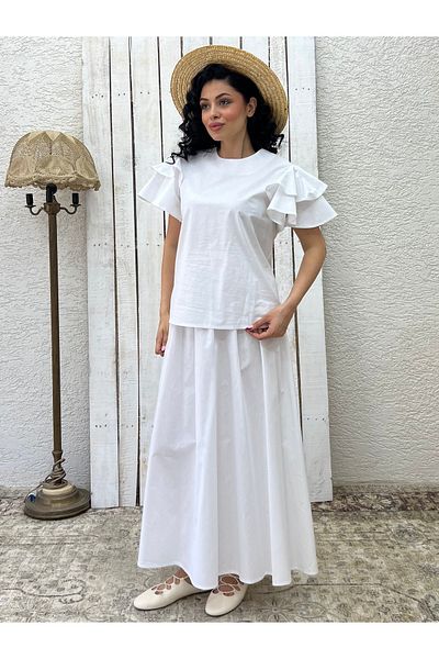 KÜÇÜĞÜM BUTİK White Poplin Blouse with Flywheel Sleeve Detail