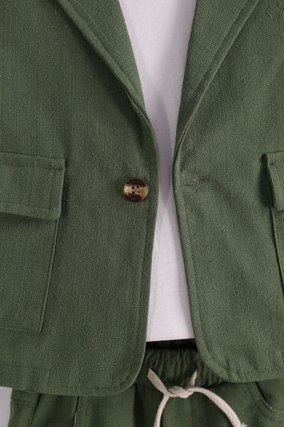Pollito Boys Khaki Linen Jacket Pants 3 Piece Set