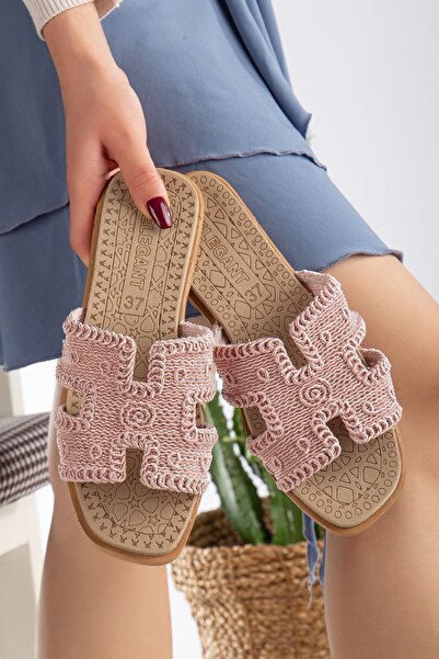 Slipcat Papuci de damă din paie cu modele împletite