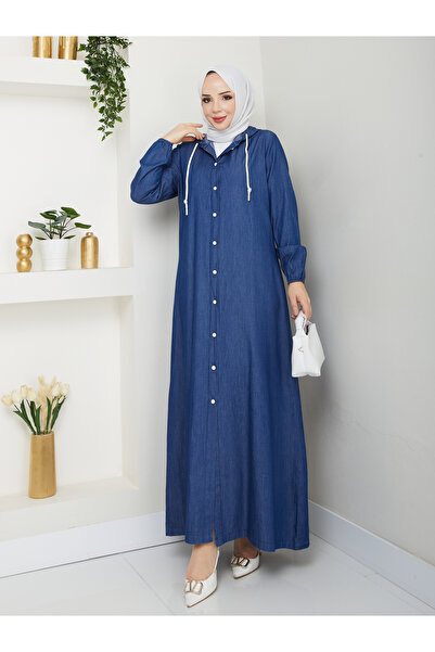 KMKkombin هودي بأزرار كامل الطول للنساء من الدنيم الرقيق