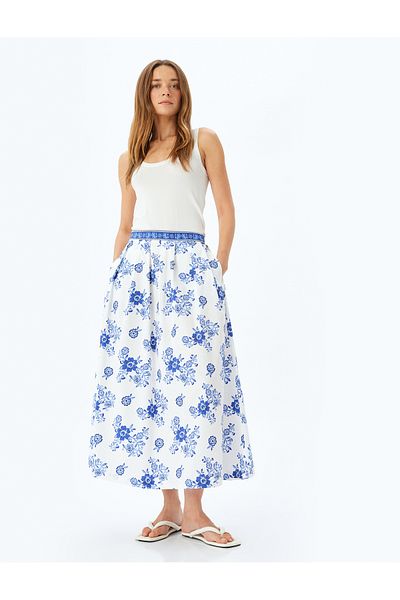 Koton Cotton high-rise pocket floral long poplin skirt.