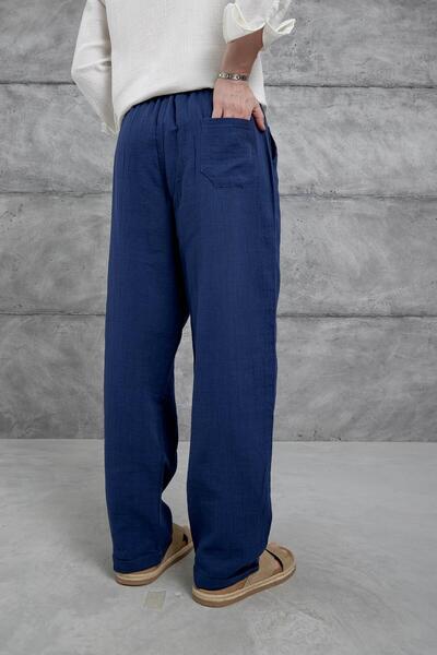 NOMARC Παντελόνι μπλέ Navy Nmrc Muslin φαρδύ
