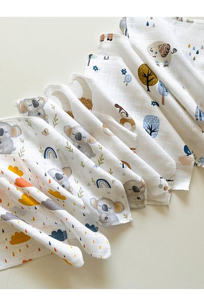 COOLMINIES Pack of 10 Cotton Muslin Baby Mouth Wipes - Mixed Pattern
