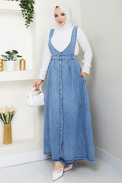 Bestenur Ayzel Buttoned Denim Gilet 1533 - Σκούρο Μπλε