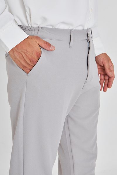 masso moda Men's Waist Half Elastic Belt Double Leg Bell Face Fabric Slim Fit Trousers