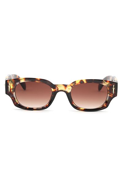 TomyHelf Rectangle Design Leopard Frame Brown Glass Women Sunglasses