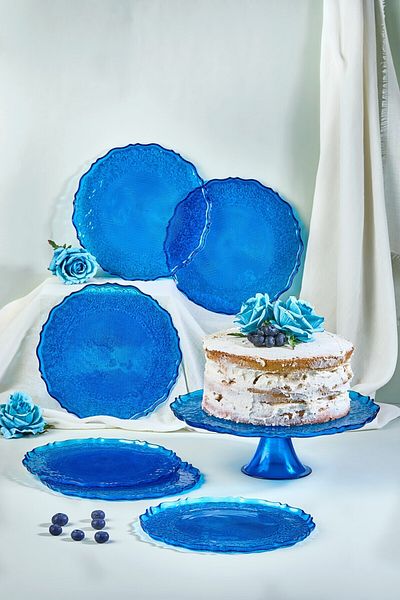 Lora Bianca Tapestry 7 Piece Cake Serving Presentation Plate Set