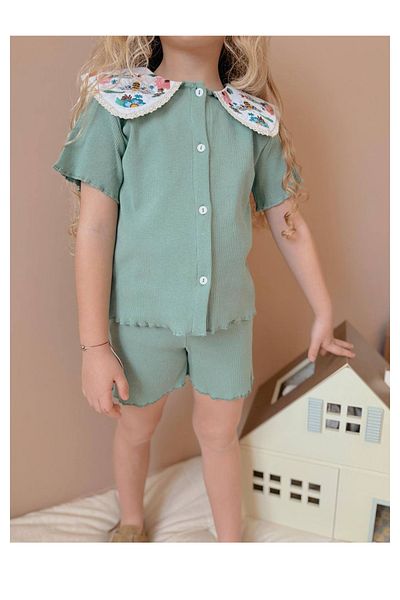 My Kids Wear Embroidered Baby Collar Girl's Suit