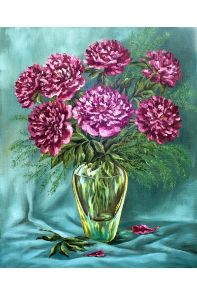 media Tablou canvas Flori, bujori, mov, pictura, buchet, 30 x 45 cm