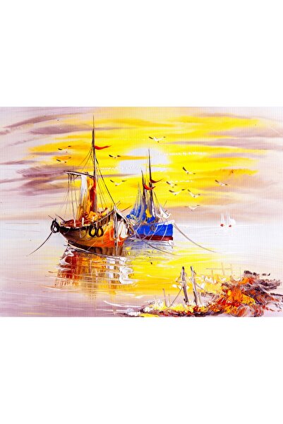 media Tablou canvas Barci, apus de soare, pictura, 75 x 50 cm