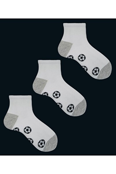 Çorabistaan 3 Çift Beyaz Futbol Topu Desenli Unisex Kız Erkek Çocuk Yarım Kon...