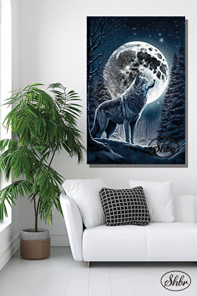 Şehber Tekli, Dikey, Kanvas, Dekoratif, Duvar, Tablosu , Siyah Beyaz, Dolunay...