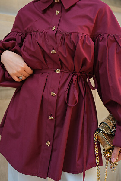 LOCCO Women's Gold Button Detailed Shirt Claret Red