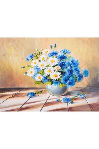 media Tablou canvas Flori, margarete, alb, albastru, pictura, buchet, 60 x 40 cm