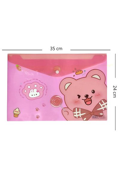 Limmy Cute Teddy Bear Pink Patterned Snap Envelope File - 1 Piece