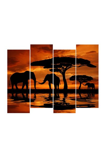 media 4-piece multi-canvas painting Elephants 2, 120 x 95 cm