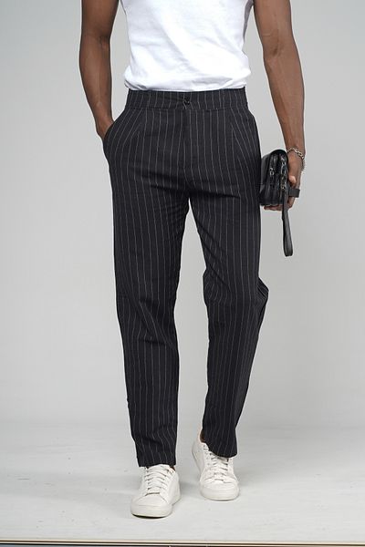 Butik TREND WE Λινό ύφασμα Lycra Φαρδύ ριγέ παντελόνι