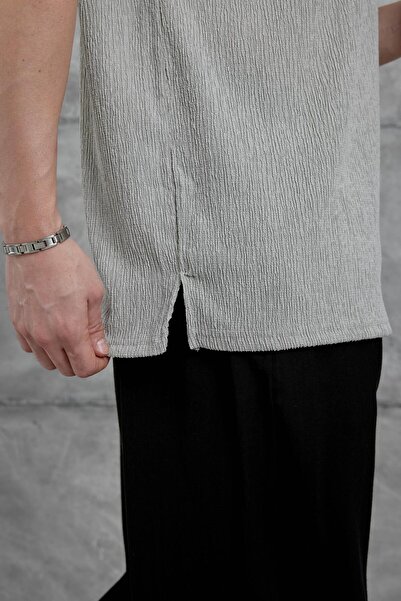 NOMARC Men's Gray Mrk Crinkle Fabric T-Shirt