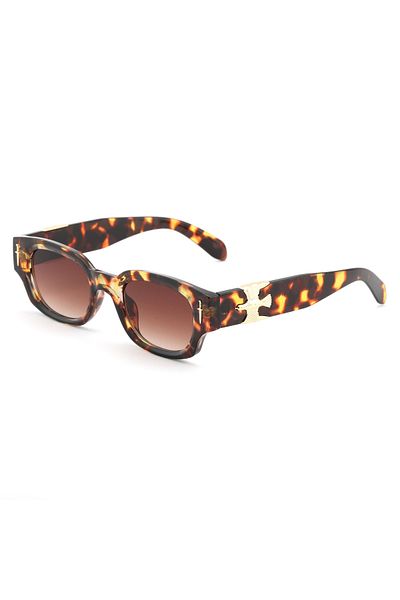 TomyHelf Rectangle Design Leopard Frame Brown Glass Women Sunglasses
