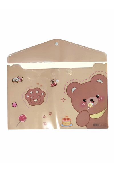 Limmy Cute Teddy Bear Brown Patterned Snap Envelope File - 1 Piece