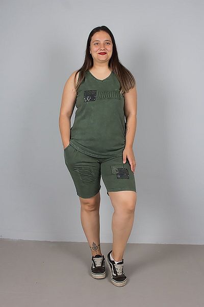 Truva XXL Plus Size Washed Shorts Cotton Combed Bottom Top Set