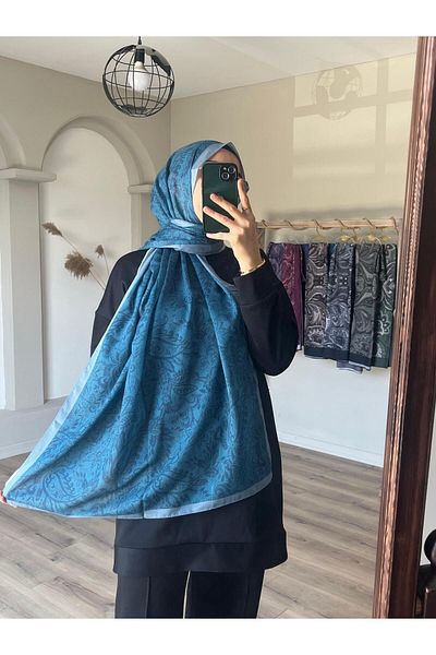 Merwiss Şal Refka Soft Indigo cu model