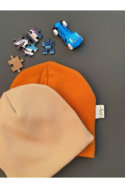 Kotryna 1-3 Years Old Baby Beanie Hat Tile - Sliding Brown Colored Double-layer