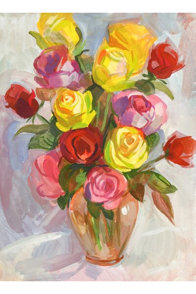 media Tablou canvas Flori, trandafiri, pictura, buchet5, 70 x 105 cm