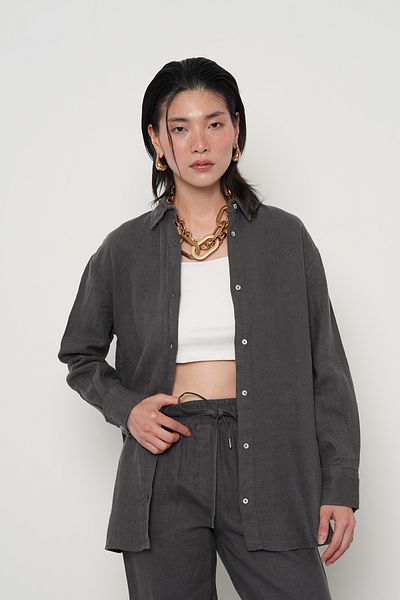 Orfeo Negro Women's 100% Linen Shirt with Button Detail on the Sides