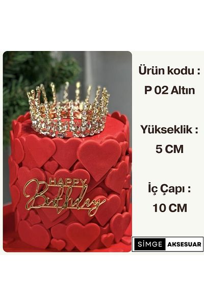 SimgeAksesuar Stylish and Elegant Birthday Cake Crown with Gold Plated Stone